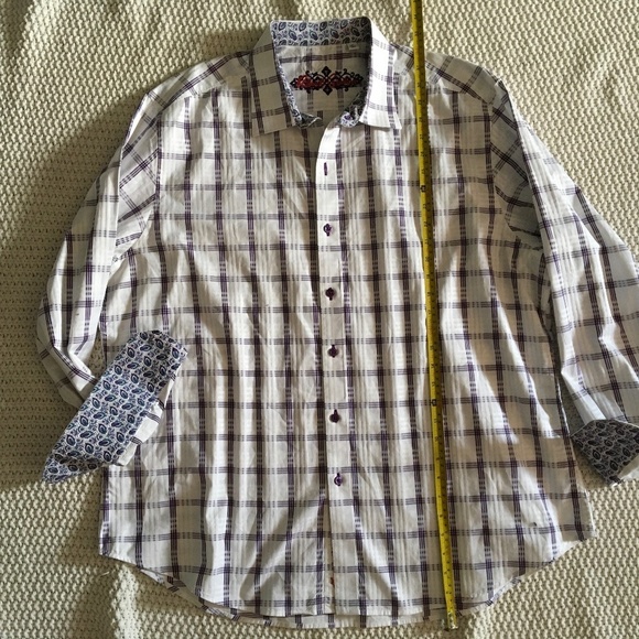 ROBERT GRAHAM 2XL WHITE AND PURPLE LONG SLEEVE DRESS SHIRT